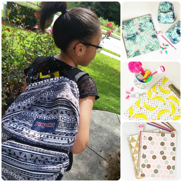 Our youngest daughter is ready for the first day of school and is really excited thanks to Office Depot. Here favorite items are her new back pack, the banana clipboard from theHappy Thoughts collection and the mini back pack pencil pouch from theTropical Palm collection .